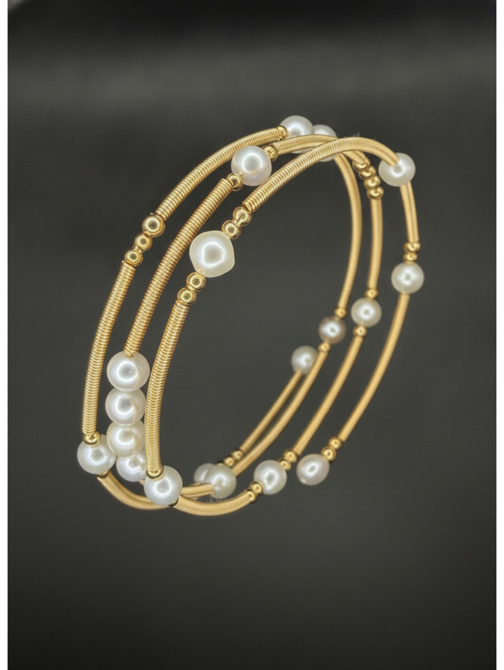 candy+clover wire wrap freshwater pearl cuff gold tone bracelet